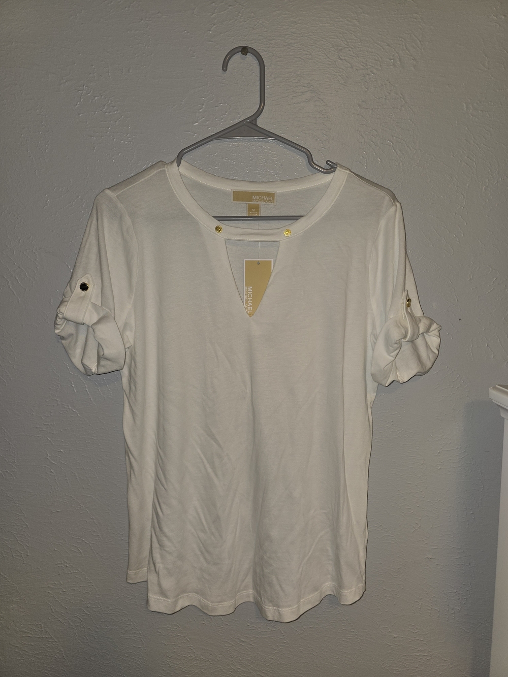 Michael Kors Cream Short Sleeve Tee with Gold Hardware